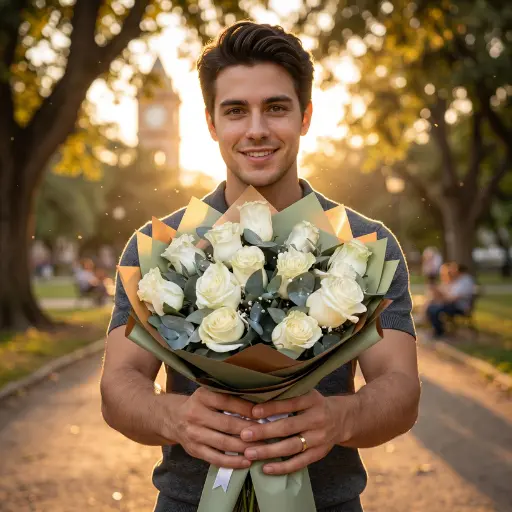 Ramo de flores rosas blancas importadas con papel coreano 
